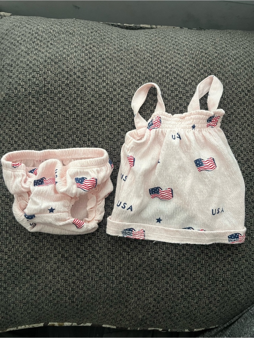 Baby Girls Pink USA Flag Tank Top & Diaper Cover Set